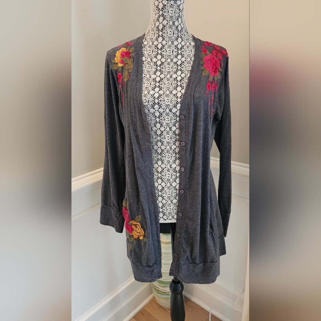 Johnny Was La Joy Love Light Weight Embroidered Cardigan